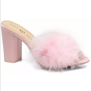 Katy Perry Bon-Bon Pink Feather Mules Shoes Sz8